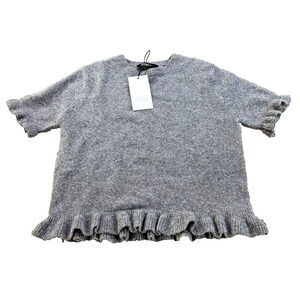 ZARA NWT Gray Ruffle Hem Short Sleeve Sweater Top Size S